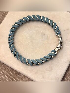 Lia Sophia Silver & Slate Blue Suede Braided Twist Cord Bracelet